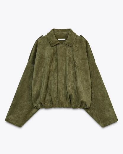 Esméline - Elegante Oversize Frühlingsjacke aus Wildlederimitat und Kunstleder mit Kragen und Reißverschluss für Damen