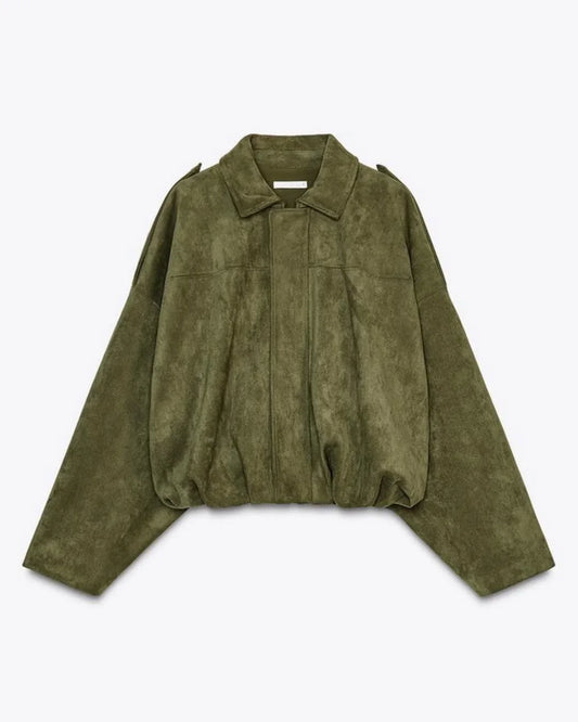 Esméline - Elegante Oversize Frühlingsjacke aus Wildlederimitat und Kunstleder mit Kragen und Reißverschluss für Damen