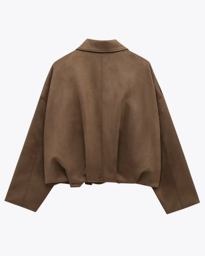 Esméline - Elegante Oversize Frühlingsjacke aus Wildlederimitat und Kunstleder mit Kragen und Reißverschluss für Damen
