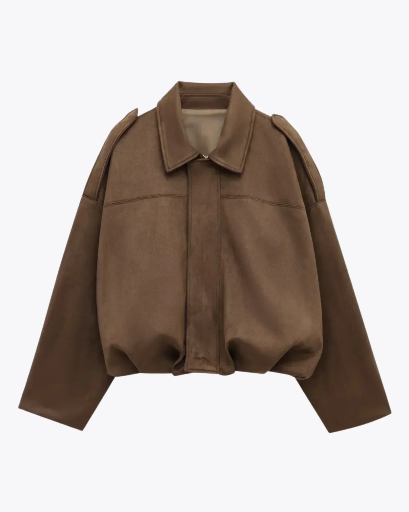 Esméline - Elegante Oversize Frühlingsjacke aus Wildlederimitat und Kunstleder mit Kragen und Reißverschluss für Damen