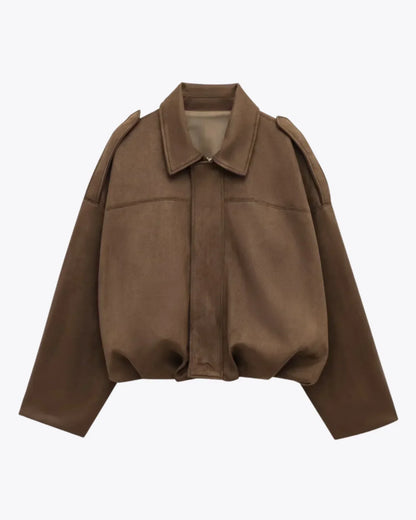 Esméline - Elegante Oversize Frühlingsjacke aus Wildlederimitat und Kunstleder mit Kragen und Reißverschluss für Damen