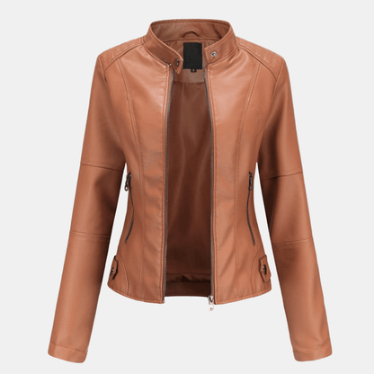 Zéloria - Taillierte Frühlingsjacke aus veganem Leder mit Kragen für Frauen