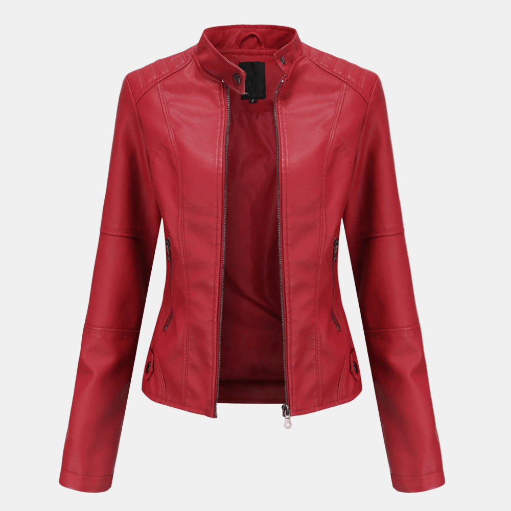 Zéloria - Taillierte Frühlingsjacke aus veganem Leder mit Kragen für Frauen
