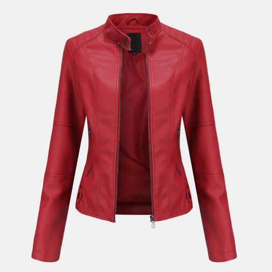 Zéloria - Taillierte Frühlingsjacke aus veganem Leder mit Kragen für Frauen