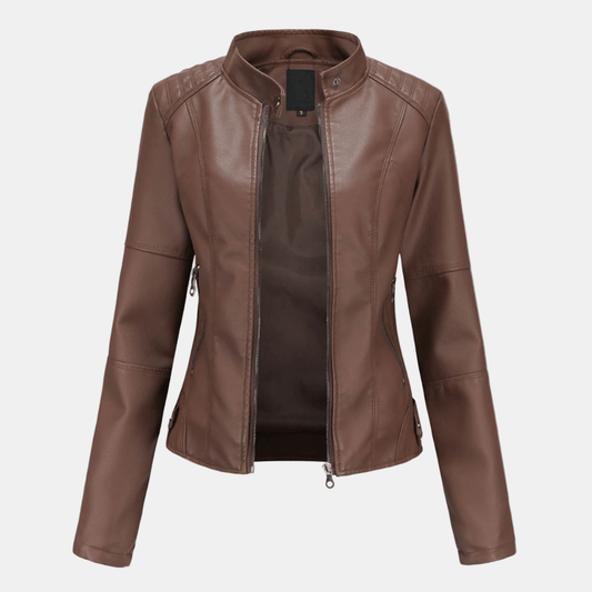Zéloria - Taillierte Frühlingsjacke aus veganem Leder mit Kragen für Frauen
