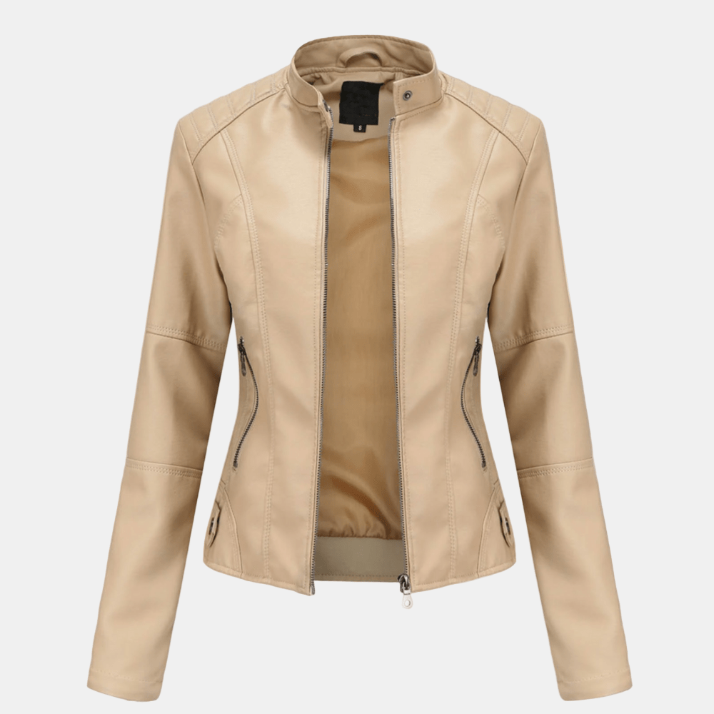 Zéloria - Taillierte Frühlingsjacke aus veganem Leder mit Kragen für Frauen