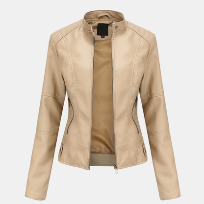 Zéloria - Taillierte Frühlingsjacke aus veganem Leder mit Kragen für Frauen