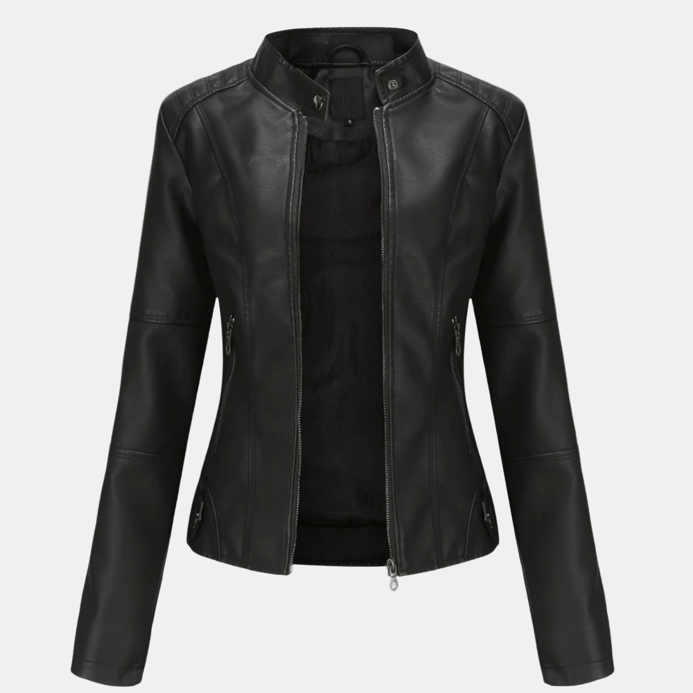 Zéloria - Taillierte Frühlingsjacke aus veganem Leder mit Kragen für Frauen