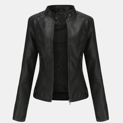 Zéloria - Taillierte Frühlingsjacke aus veganem Leder mit Kragen für Frauen