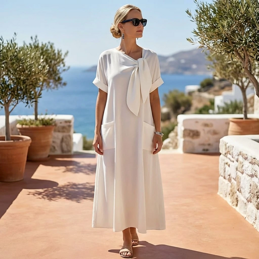 Elegantes Damen Maxikleid mit Schleife – Luftiges Sommerkleid für Urlaub & stilvolle Auftritte