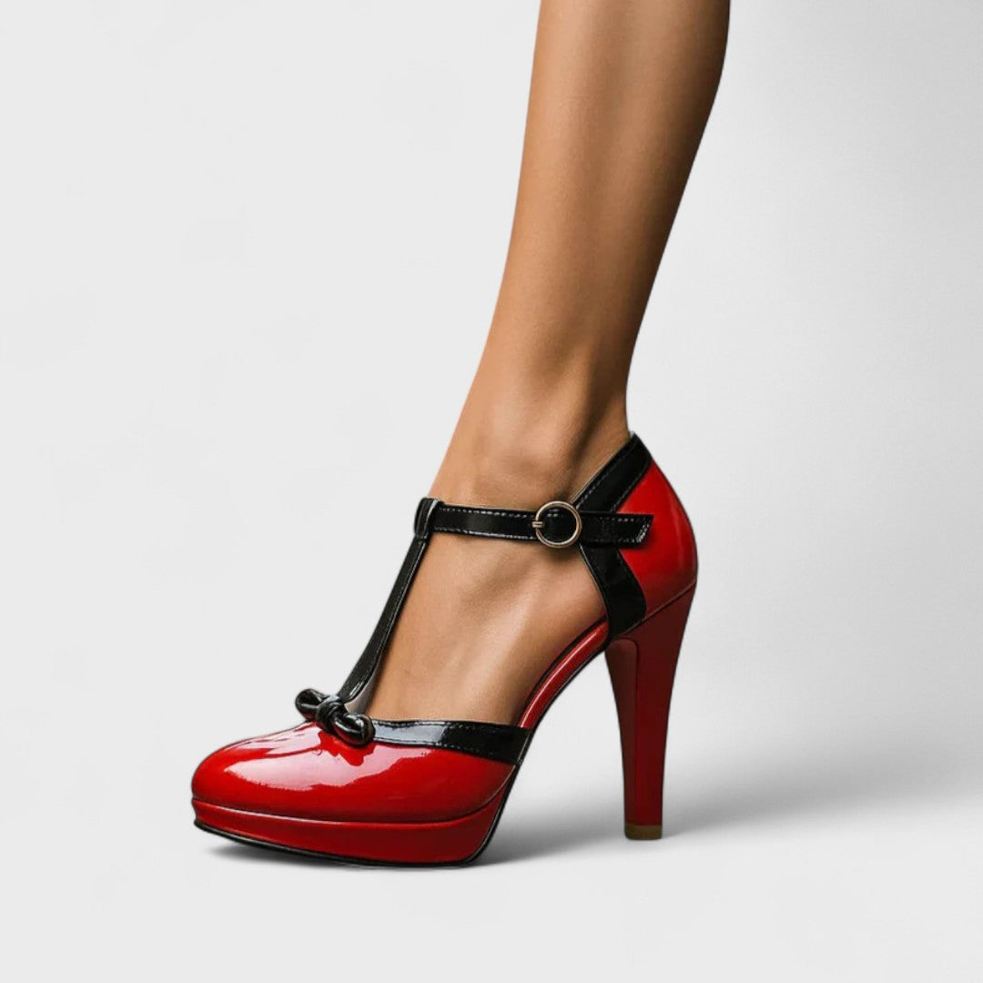 Elegante T-Strap Pumps mit Schleife – Klassische High Heels für Damen