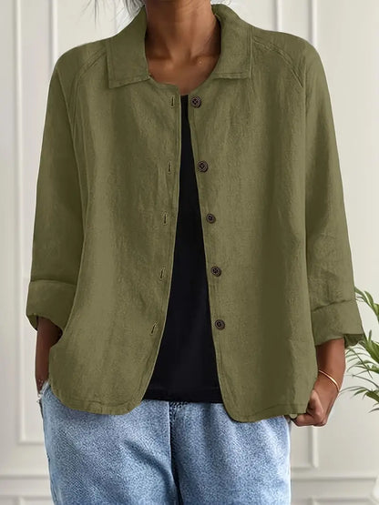 Leichte Leinen Bluse mit Knopfleiste & lockerem Schnitt für Damen – Atmungsaktiv & Elegant