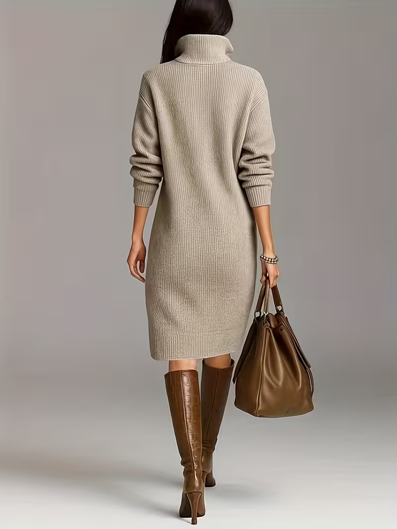 Elva - Midi Hemdblusenkleid aus weicher und bequemer Wolle für Frauen, trendig, mit langen Ärmeln und Knopfkragen, ideal für den Frühling