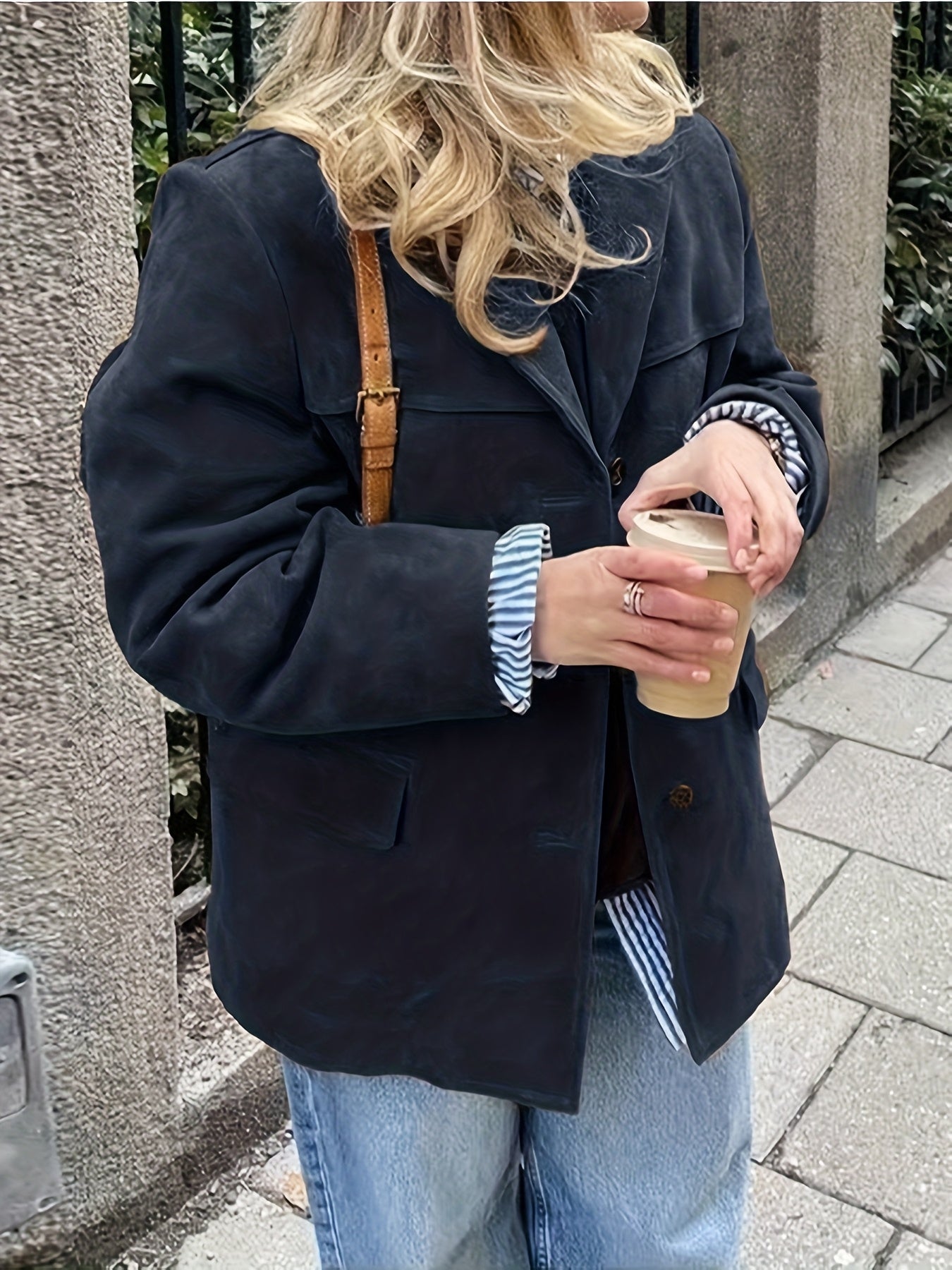 Maïwen - Vintage Suede Übergangsjacke für Damen mit Knöpfen