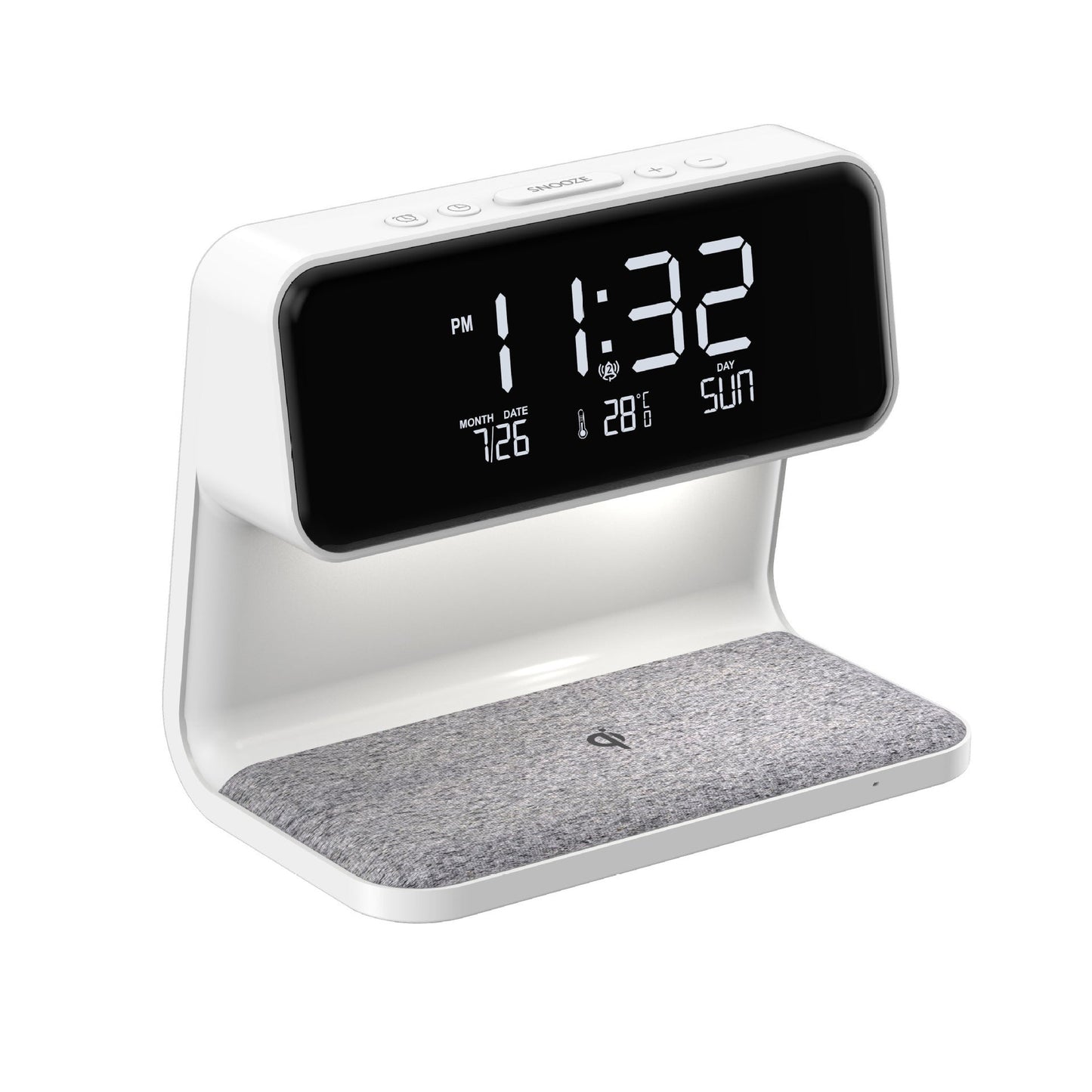 Éclélia - Nachttischlampe 3-in-1 mit kabellosem Ladegerät – LCD-Wecker & dimmbare LED-Touchlampe