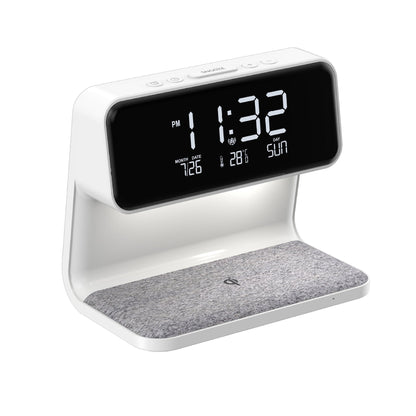 Éclélia - Nachttischlampe 3-in-1 mit kabellosem Ladegerät – LCD-Wecker & dimmbare LED-Touchlampe