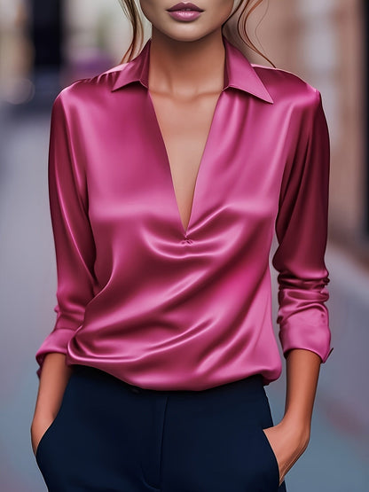 Océlysse - Elegante und Vielseitige Bluse mit Satin-Effekt und V-Ausschnitt für Frauen
