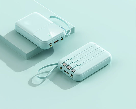 Kompakte 10000mAh Powerbank mit 4 integrierten Kabeln – Schnellladegerät mit Digitalanzeige