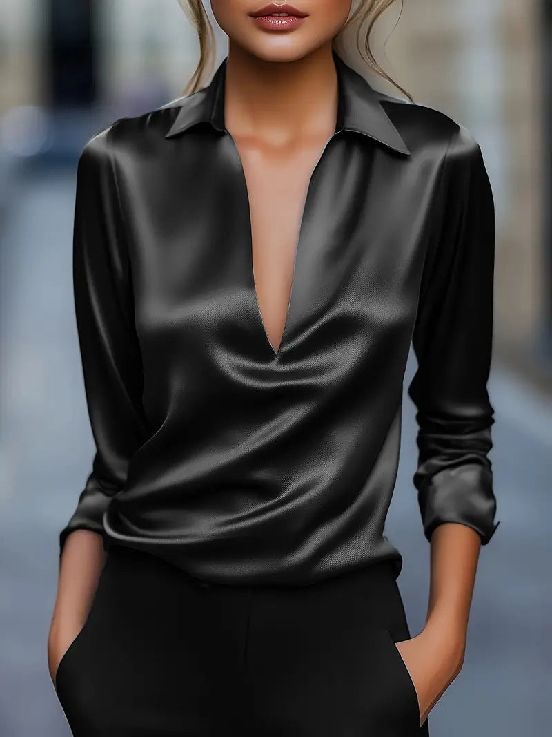 Océlysse - Elegante und Vielseitige Bluse mit Satin-Effekt und V-Ausschnitt für Frauen