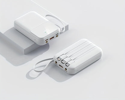 Kompakte 10000mAh Powerbank mit 4 integrierten Kabeln – Schnellladegerät mit Digitalanzeige