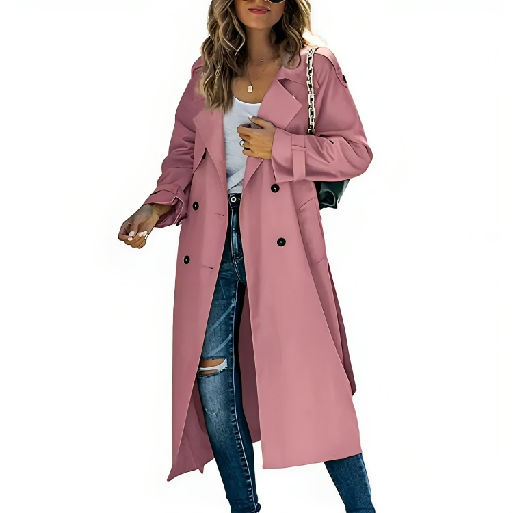 Eleganter langer Trenchcoat mit Gürtel für Damen – Zeitloser Übergangsmantel mit klassischem Schnitt