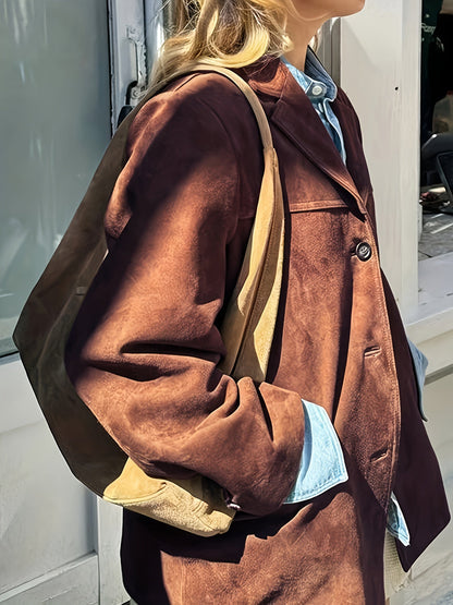 Maïwen - Vintage Suede Übergangsjacke für Damen mit Knöpfen