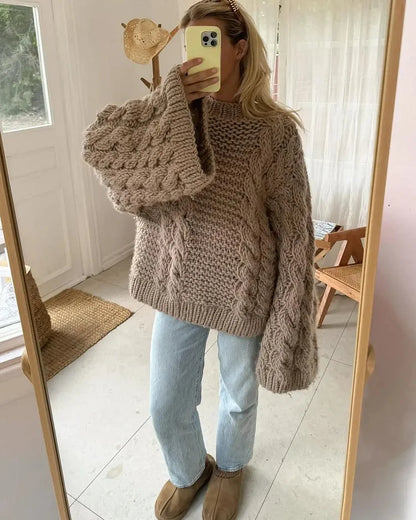 Marguerite - Elegantes Oversize-Strickkleid mit langen, weiten Ärmeln für den Frühling und Herbst für Frauen
