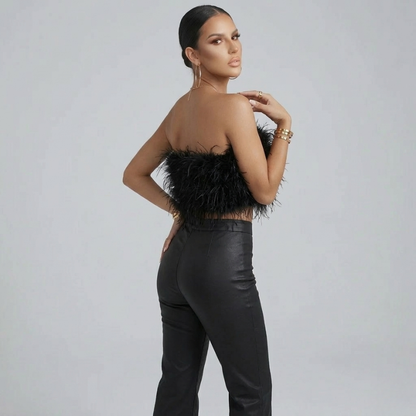 Elegantes Bandeau Feder-Top für Damen – Glamouröses Crop Top trägerlos & Statement-Look