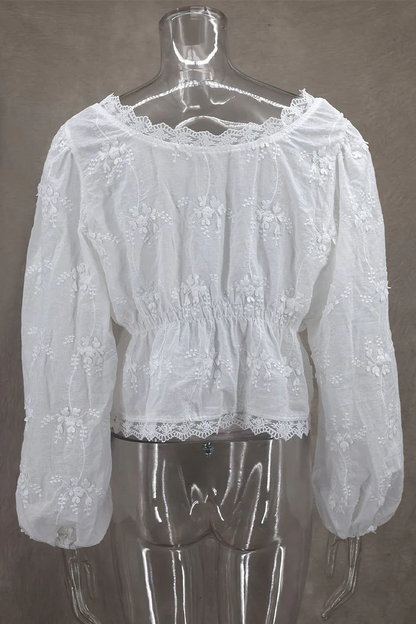 Joséphine - Bluse Frühling Bohème Romantisch aus Spitze mit langen Ärmeln und floralen Details für Frauen