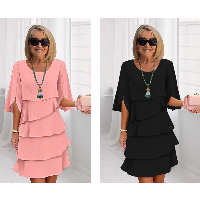 Elegantes Layered Rüschenkleid mit Flatterärmeln für Damen – Luftiges Sommerkleid mit lockerem Schnitt
