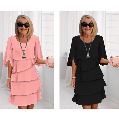 Elegantes Layered Rüschenkleid mit Flatterärmeln für Damen – Luftiges Sommerkleid mit lockerem Schnitt