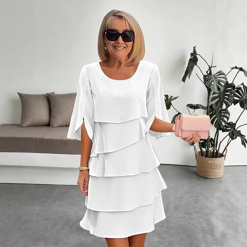 Elegantes Layered Rüschenkleid mit Flatterärmeln für Damen – Luftiges Sommerkleid mit lockerem Schnitt