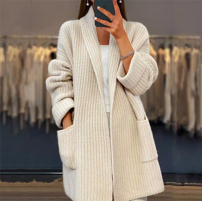 Azurine - Bequemes Midilanges Oversize-Strickgilet für den Frühling mit Taschen