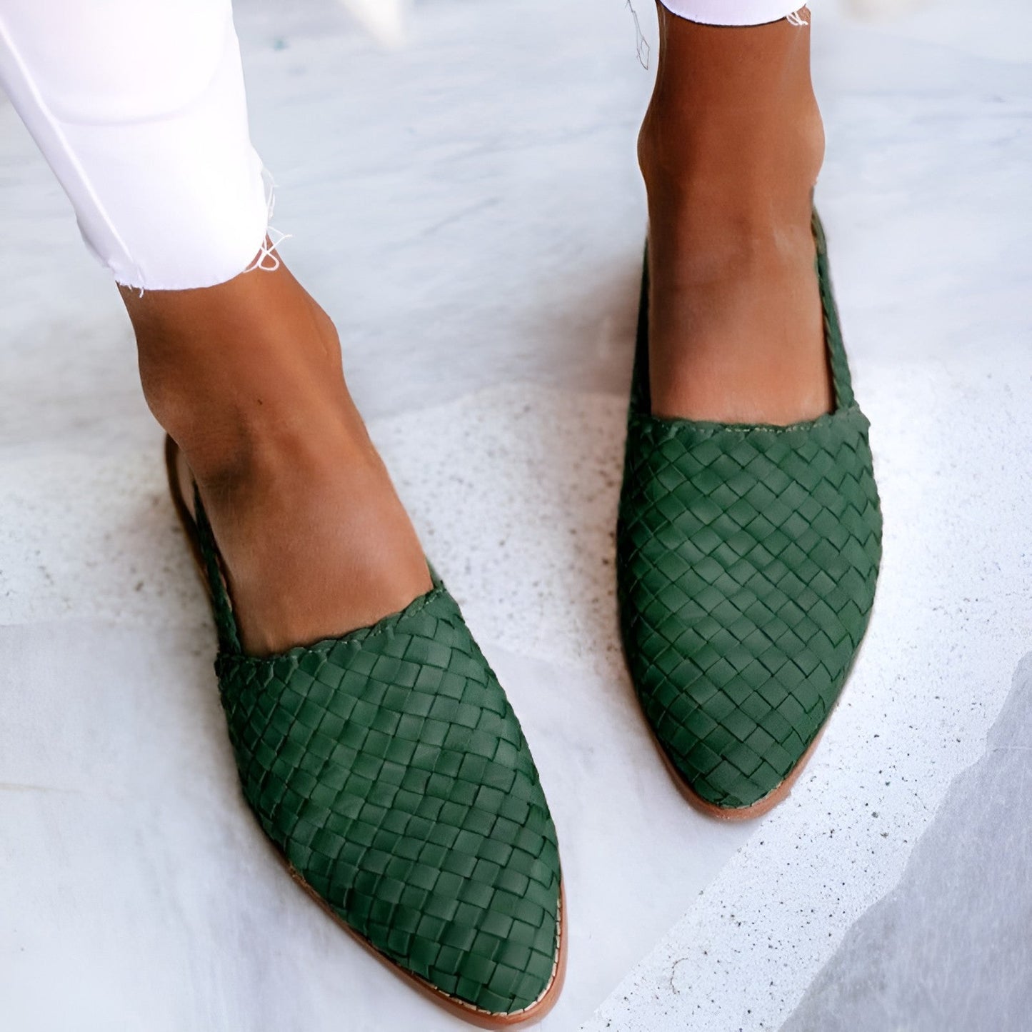 Geflochtene Slingback-Ballerinas für Damen – Elegante Sommer Slipper mit spitzer Zehenform