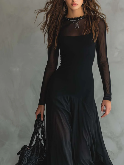 Chantal - Maxikleid aus schwarzem Patchwork-Tüll