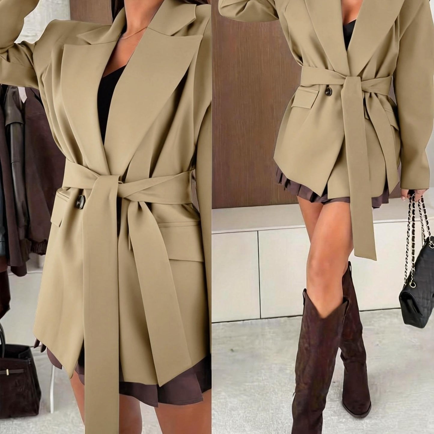 Auréva - Eleganter Frühlingsblazer mit Betonten Schultern und Gürtel für eine feminine Silhouette