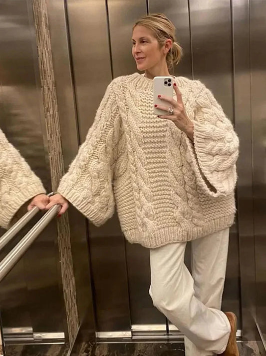 Marguerite - Elegantes Oversize-Strickkleid mit langen, weiten Ärmeln für den Frühling und Herbst für Frauen