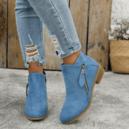 Zélyna - Elegante Niedrige Stiefeletten aus Wildleder für Damen, Frühling, mit Reißverschluss und Kleinem Absatz, Einfarbig