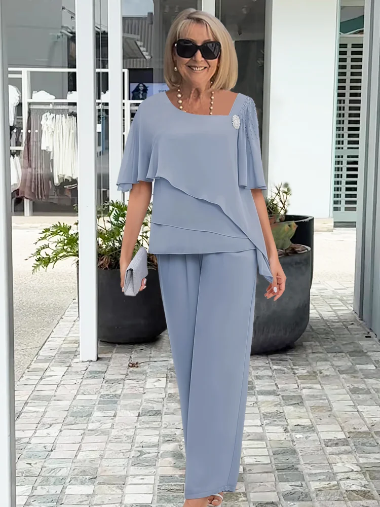 Jorielle - Elegantes Damen Sommer Ensemble mit asymmetrischem Oberteil und atmungsaktivem Stoffhose