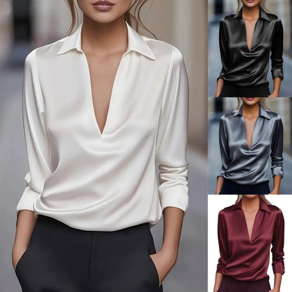 Océlysse - Elegante und Vielseitige Bluse mit Satin-Effekt und V-Ausschnitt für Frauen