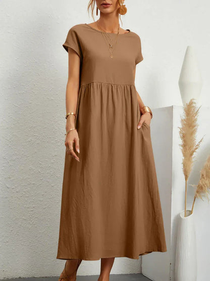 Éloris - Elegantes, Bequemes und Leichtes Kleid für den Frühling und Sommer, mit 3/4-Ärmeln und Rundhalsausschnitt, in Uni-Farbe