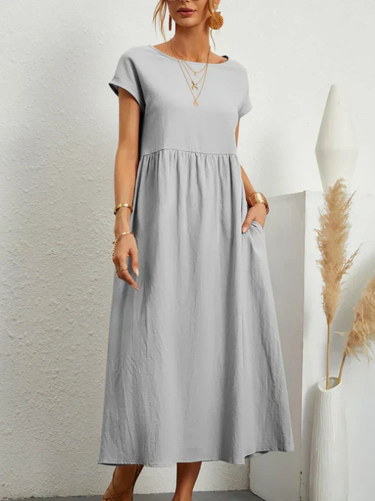 Éloris - Elegantes, Bequemes und Leichtes Kleid für den Frühling und Sommer, mit 3/4-Ärmeln und Rundhalsausschnitt, in Uni-Farbe