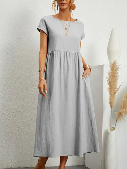 Éloris - Elegantes, Bequemes und Leichtes Kleid für den Frühling und Sommer, mit 3/4-Ärmeln und Rundhalsausschnitt, in Uni-Farbe