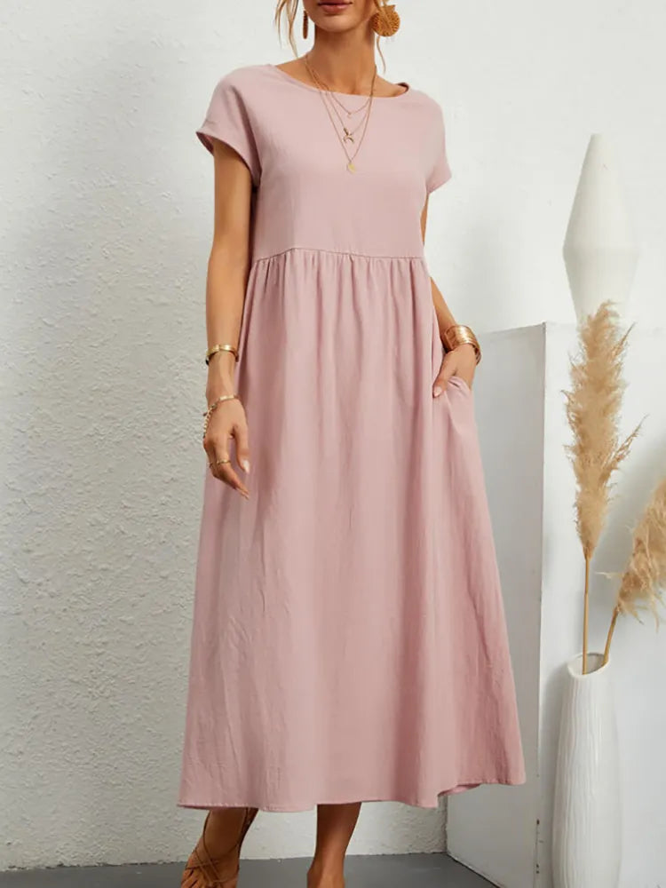 Éloris - Elegantes, Bequemes und Leichtes Kleid für den Frühling und Sommer, mit 3/4-Ärmeln und Rundhalsausschnitt, in Uni-Farbe