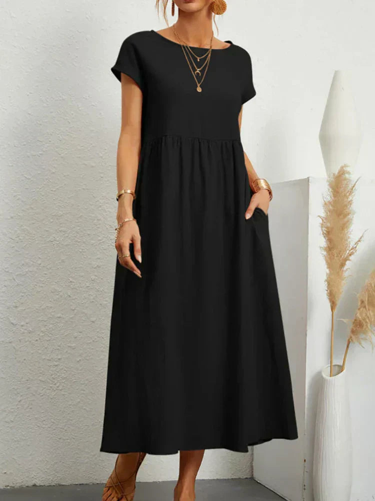 Éloris - Elegantes, Bequemes und Leichtes Kleid für den Frühling und Sommer, mit 3/4-Ärmeln und Rundhalsausschnitt, in Uni-Farbe