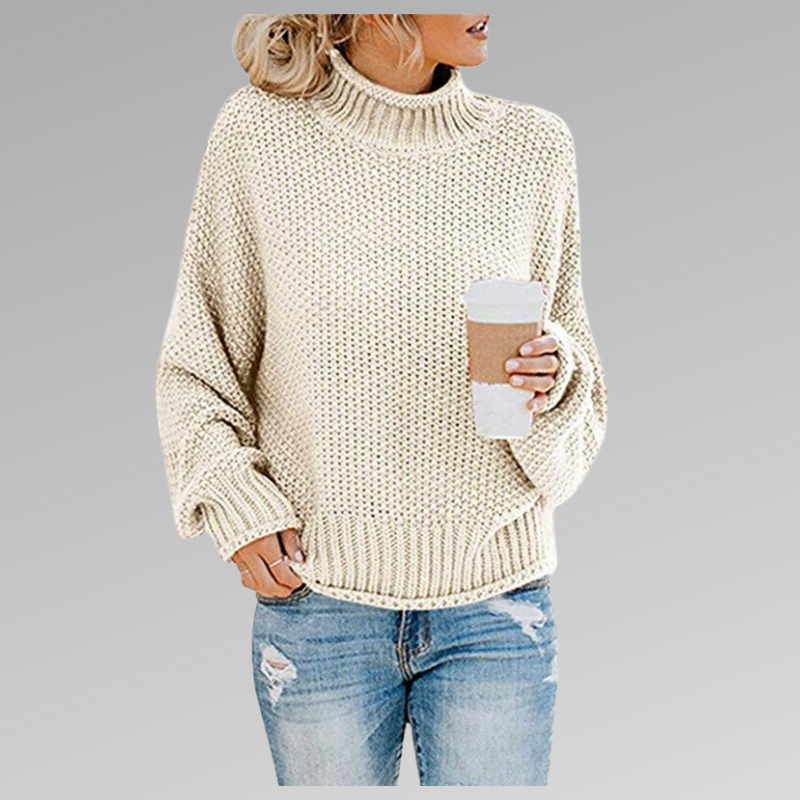 Emma - Weicher, Grobstrick-Pullover mit weitem Rollkragen für den Frühling