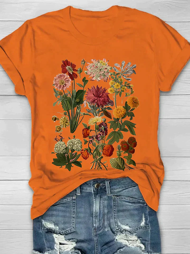 Azéline - Vintage T-Shirt für Frauen mit kurzen Ärmeln und floralem Druck