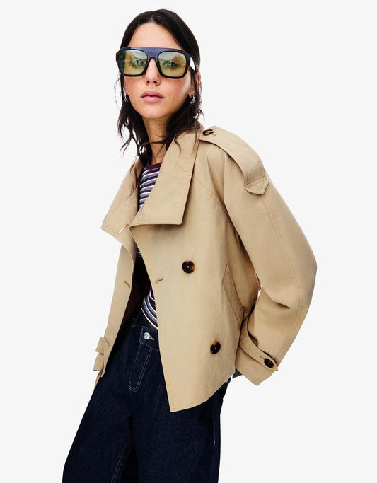 Elvire - Modischer Kurzer Frühlings-Trenchcoat für Frauen, Mit Knöpfen und Taillengürtel