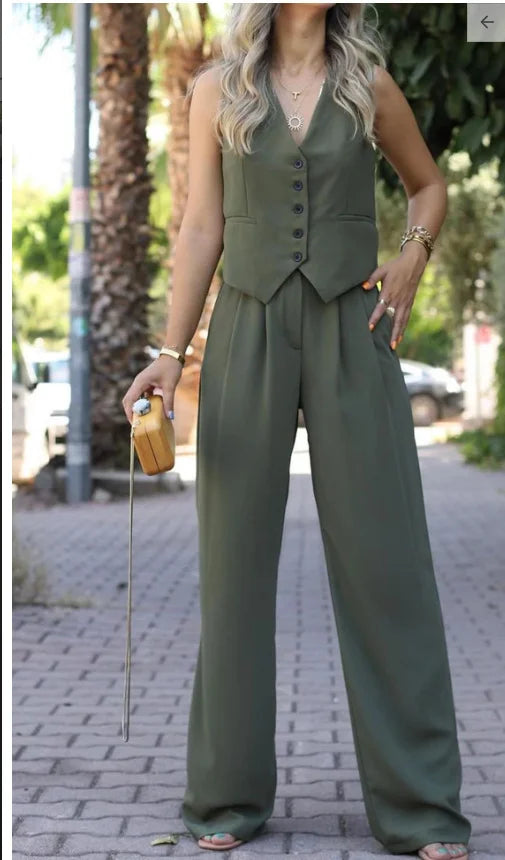 Lioréa - Frühlingsensemble aus zwei Teilen für Frauen: Weste und Hochtaillenhose | Lässiger und professioneller Stil