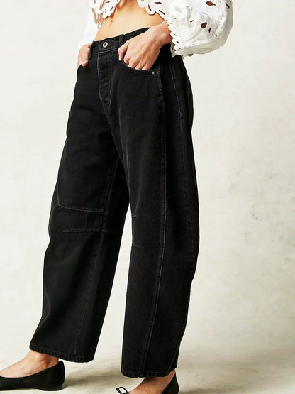 Trendige Print Jeans für Damen – Weite Baggy Denim Hose mit High Waist